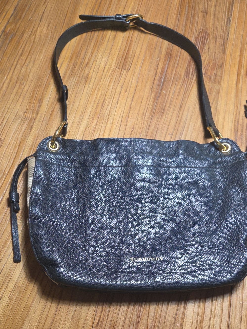 Burberry Black Pebbled Leather Shoulder Bag with Gold Hardware